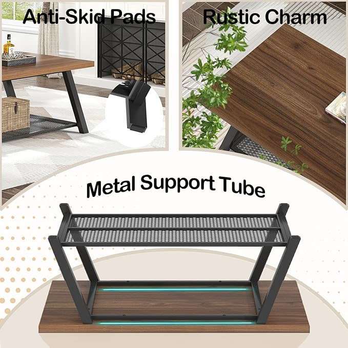FOLUBAN Modern Coffee Table, Rustic Wood and Metal Center Table - Image 5