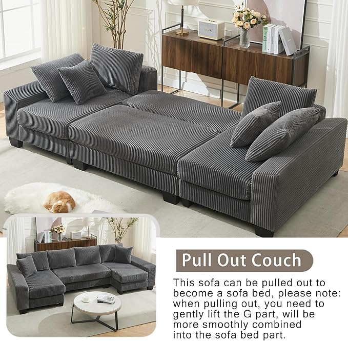 Symmetrical U Shaped Sectional Sofa Convertible Pull Out Sleeper Sofabed - Image 6