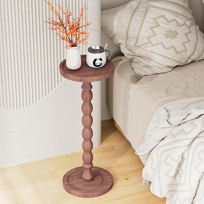 Solid Wood Drink Table, Rubber Wood‌ Small Round Side Table - Image 8