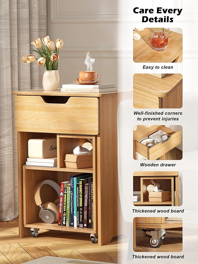 End Table Small Night Stand for Small Spaces Narrow Side Tables Bedside Table - Image 5