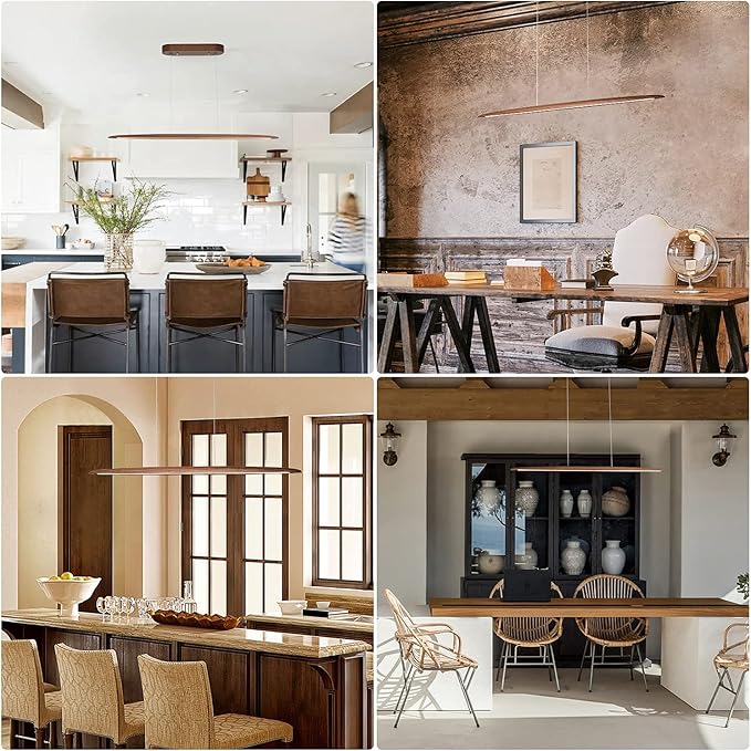 51" Wood Linear Pendant Light Wood Dining Room Light Fixture Modern Pool Table - Image 4