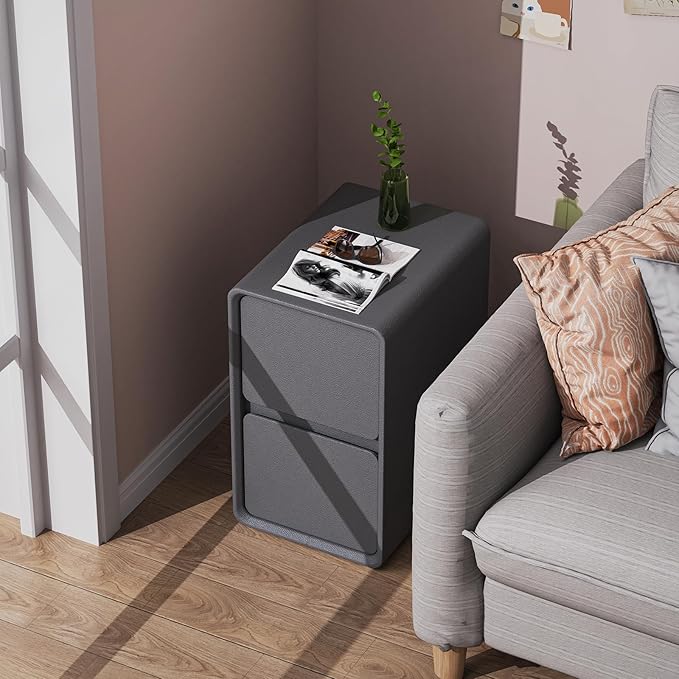 VICITON Modern Narrow Faux Leather Nightstand, Solid Wood Drawer, Storage - Image 3