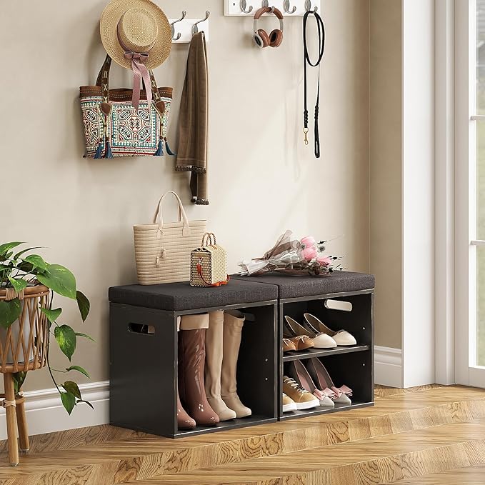 Bamboo Small Shoe Bench for Entryway 2 Tier Shoe Storage Bench - Image 6