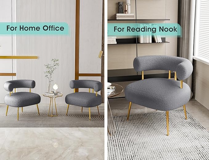 Mid Century Sherpa Boucle Accent Chair, Round Upholstered Barrel Arm Chair - Image 5