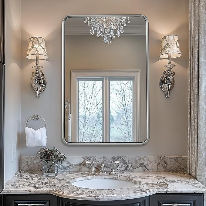 ANDY STAR 24x36 Brushed Nickel Bathroom Mirror, Stainless Steel Metal Frame - Image 7