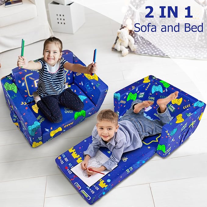 Kids Couch, 2-in-1 Kid Fold Out Couch, Convertible Kids Sofa to Lounger - Image 4