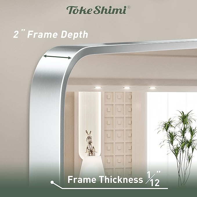 TokeShimi 24 x 36 Inch Brushed Silver Bathroom Mirror - Image 4