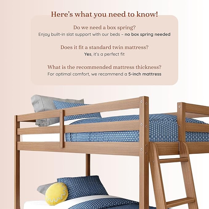Grain & Grove Bear Twin Over Twin Bunk Bed, Low Bunk Bed Frame - Image 5