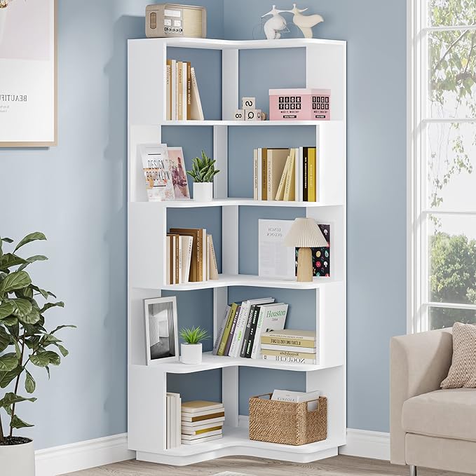 LITTLE TREE Corner Bookshelf, 64.9 Inch Tall Bookcase - Image 3