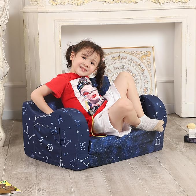 Constellation Kids Sofa, 2-in-1 Kids Couch Fold Out, Convertible Sofa to Bed - Image 2
