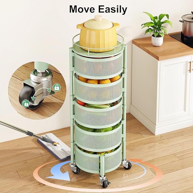 SAYZH Fruit Vegetable Basket for Kitchen, Rotating Storage Rack, 5 Tier Rolling - Image 8