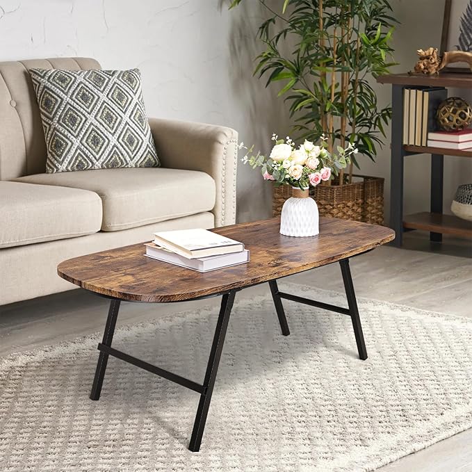 Foldable Coffee Table Natural Wood Oval Coffee Tables No Assembly Portable - Image 2