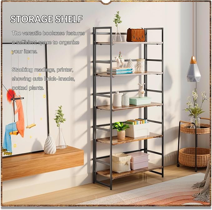 4NM No Assembly 5 Tiers Book Shelves, Living Room, Home Office - Image 4