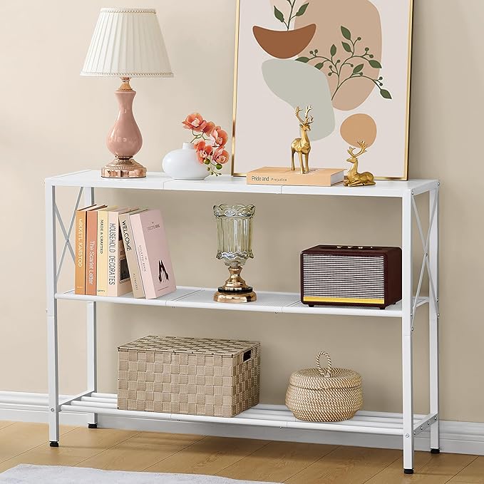 Hoctieon White Industrial Console Table, 3 Tier Entryway Tables, Hallway Desk - Image 7