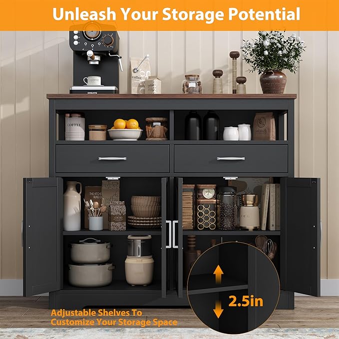 Buffet Sideboard with Storage Farmhouse with 4 Doors, Dining Room - Image 3