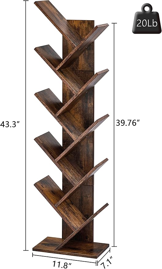Hoctieon 10 Tier Tree Bookshelf, 10 Shelf Bookcase, Free Standing Tree Bookcase - Image 3