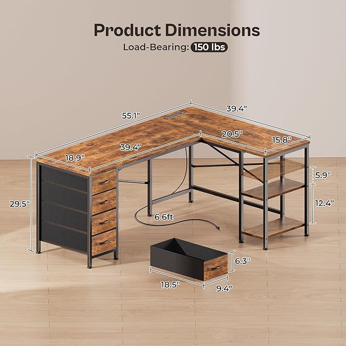 Huuger 55 Inch L Shaped Desk - Image 2