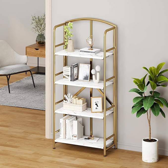 No-Assembly Folding Gold Bookshelf Storage Shelves Multifunctional Plant Flower - Image 2