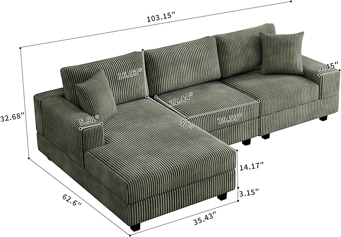 Eafurn Convertible L Shaped Modular Sectional Sofa Couch, 5 Seater Corduroy - Image 2
