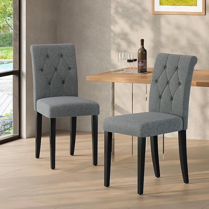 Upholstered Dining Chairs Set of 2, Button Tufted Parsons Dining Chair by WelzonaDirect
