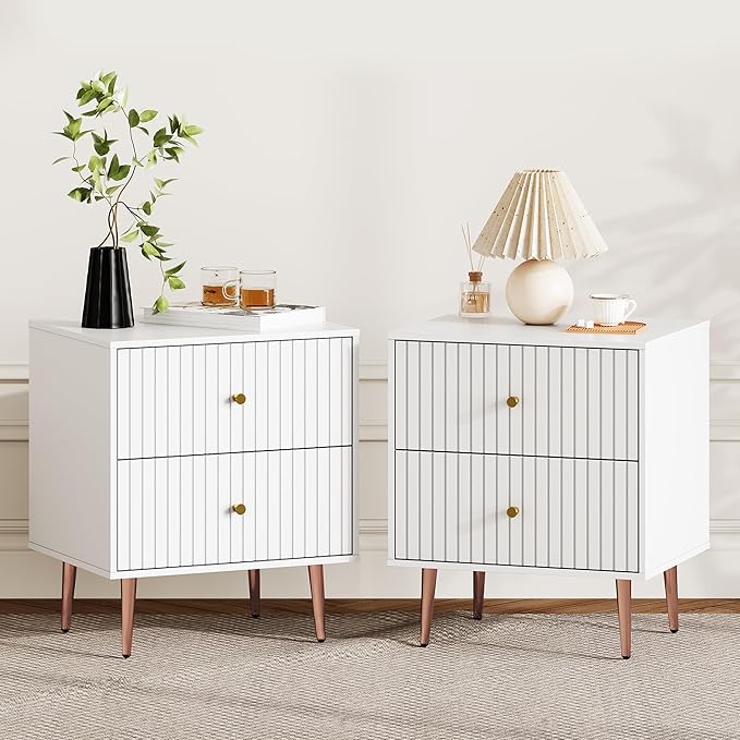 White Night Stand Set 2, Modern Bedside Table by ZYKZYKHOME