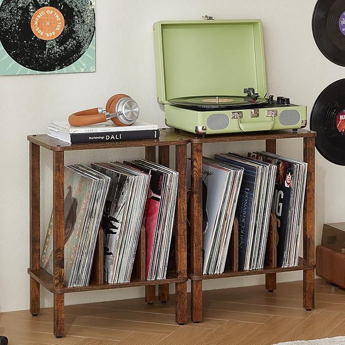 LELELINKY 2-Tier Bamboo Record Player Stand Set of 2 by LELELINKY