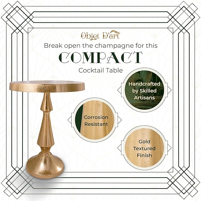OBJET D'ART Medium Round Metal Side Table, 21.5" Height, Vintage Metal Accent - Image 3