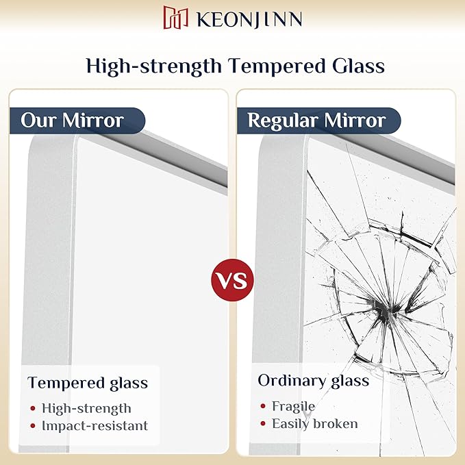 Keonjinn White Framed Mirrors for Bathroom 20 x 30 Inch Rounded Rectangle - Image 4