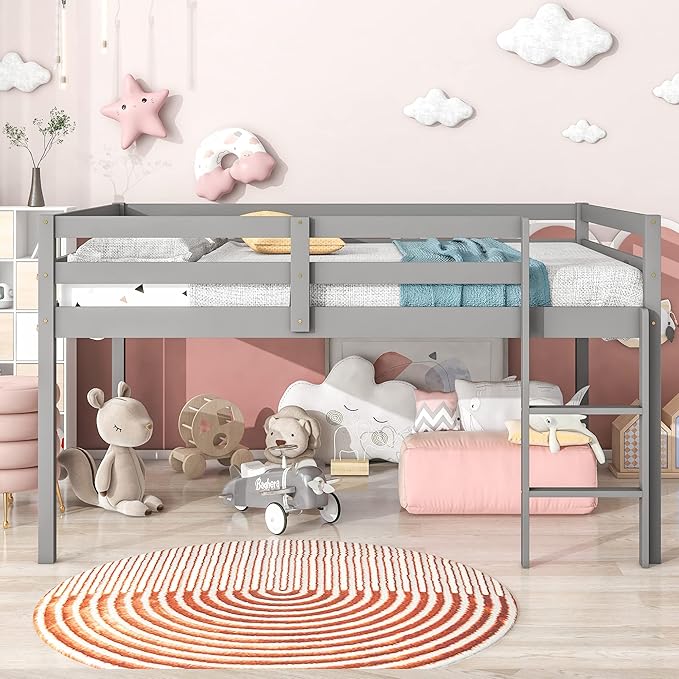 HomSof Full Loft Bed with Guard Rail & Ladder, No Box Spring Needed, Easy - Image 3