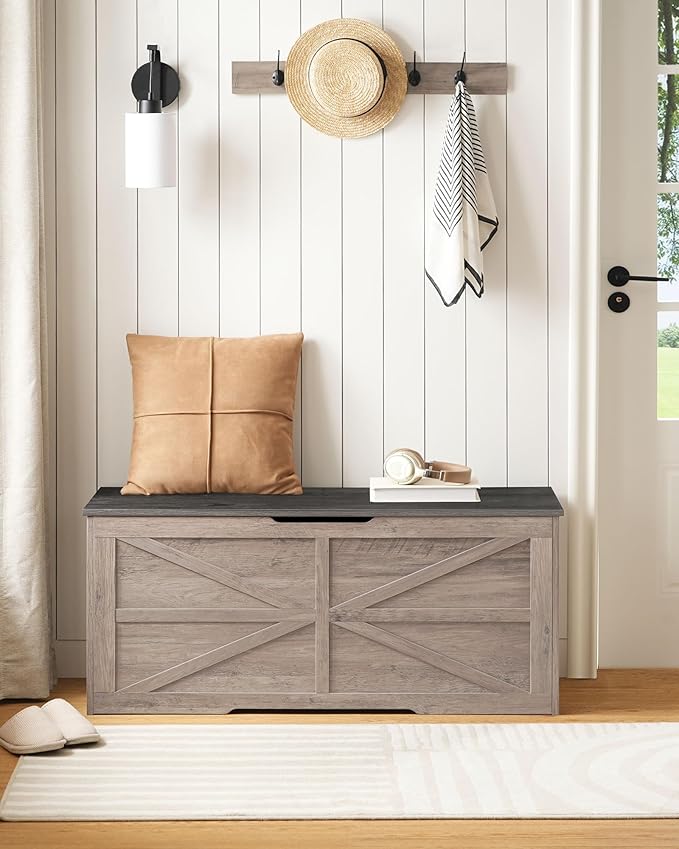 Storage Chest, 43.3" Wooden Storage Trunk, Retro Storage Bench - Image 2