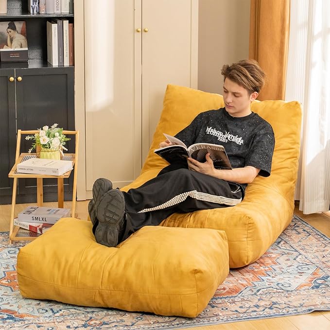 Bean Bag Chair with Ottoman, Comfy Bean Bag Sofa with Memory Foam, Lazy BeanBag - Image 3
