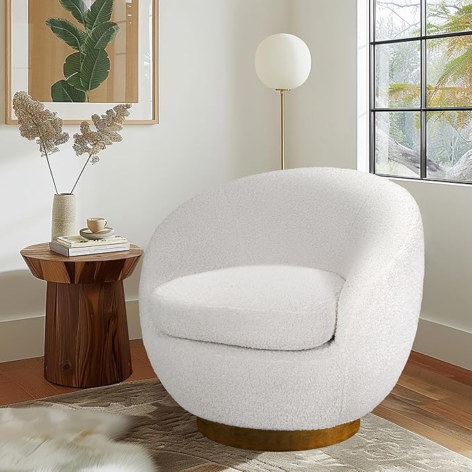 INK+IVY Jessel Swivel Accent Chair – Barrel Back Design, Sherpa Upholstery by INKIVY