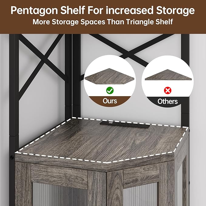 Corner Bar Cabinet with Power Outlet, 5-Tier Corner Wine Cabinet with Led Strip - Image 6