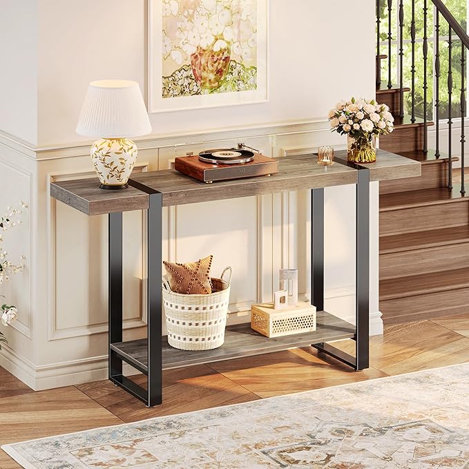Huuger 47.2 Inch Entryway Table, 2-Tier Industrial Console Sofa Table - Image 3