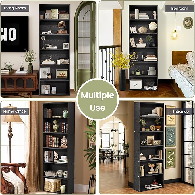 71" Tall Bookcase, 6-Tier Open Display Storage Shelves, Floor Standing Large - Image 9
