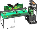 PRAISUN 68" Gaming Desk with LED Lights & Outlets, Computer Desk with 3 Fabric by PRAISUN