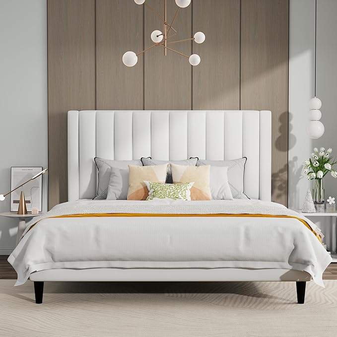 SHA CERLIN King Bed Frame/Velvet Upholstered Platform Bed Frame - Image 3