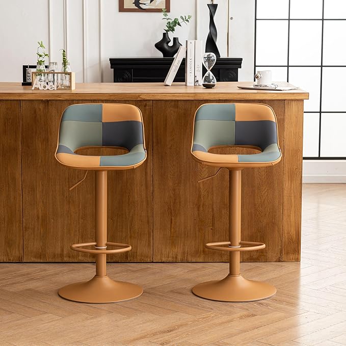 YOUNIKE Bar Stools Set of 2, Boho Colorful Patchwork Barstools, Adjustable - Image 9