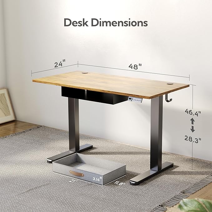 Seang Standing Desk with Drawer, 3 Memory Height Settings with Cable Grommets & - Image 3