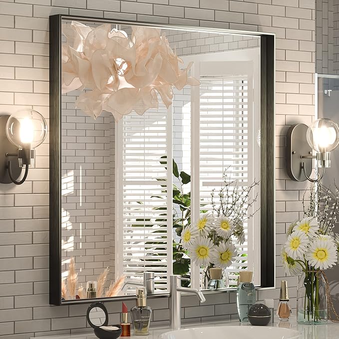 Keonjinn 36 x 36 Inch Black Bathroom Mirror by Keonjinn