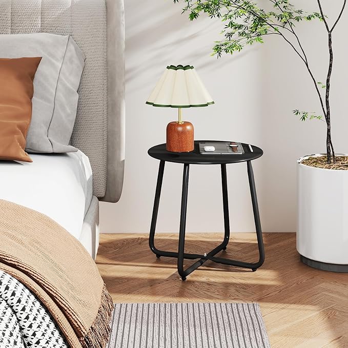 HollyHOME Round Metal Side Table, Rust-Resistant Patio Small Plant Stand - Image 10