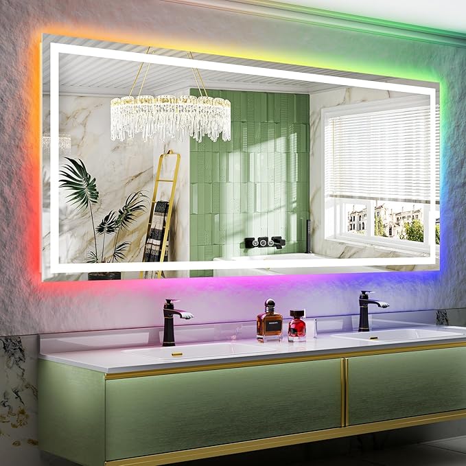 88x38 Inch RGB LED Bathroom Mirror Front Lit and RGB Backlit Lighted Vanity by YEELAIT