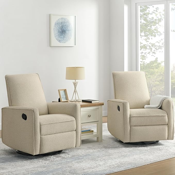 Upholstered Recliner Swivel Glider Nursery Chair Reclining Performance Fabric - Image 2
