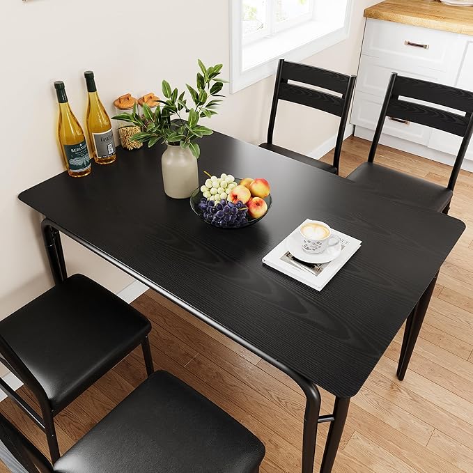 5 Piece Dining Table Set for 4, Compact Square Table Chairs, Sturdy MDF Top - Image 7