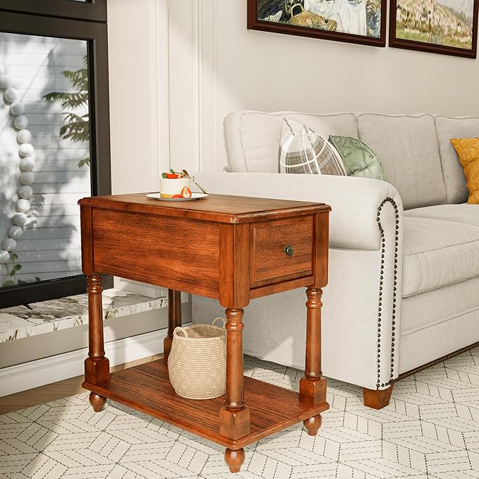 LEEMTORIG Set of 2 Solid Wood End Table Narrow Side Table - Image 6