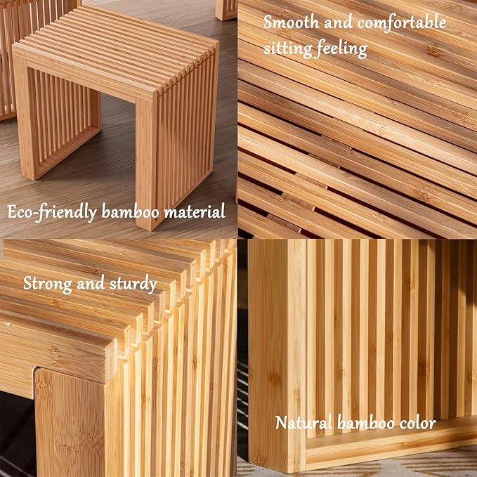 Bamboo Dining Bench Indoor Small Bench Entryway Shoe Rack Bench, Outdoor Modern - Image 4