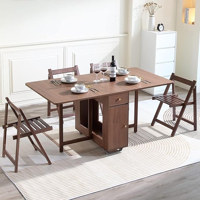 Walnut Drop Leaf Folding Dining Table - Image 5