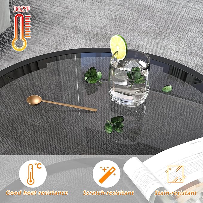 Glass Coffee Table Modern Center Table, Minimalist Round Coffee Tea Table - Image 7