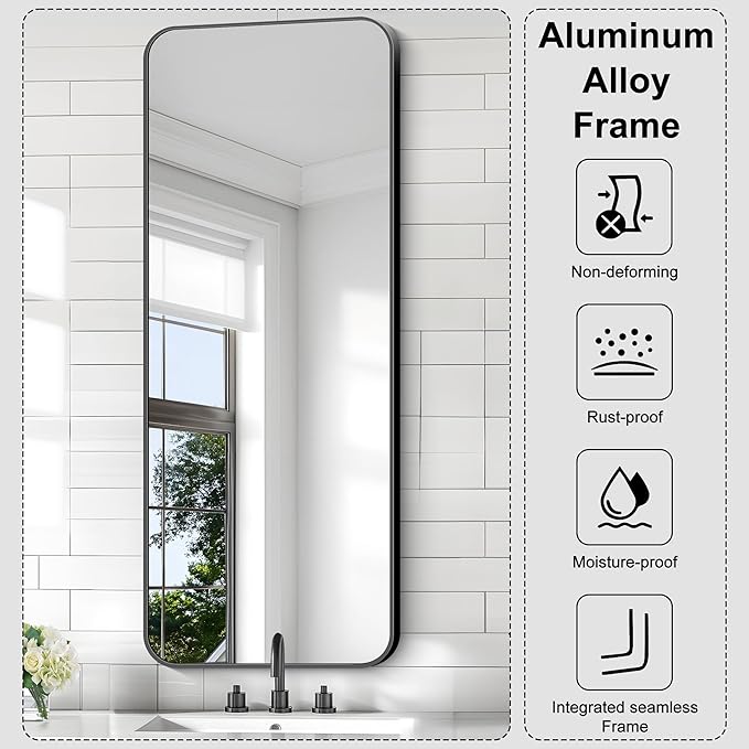 KOCUUY Black Rectangle Mirror, Classic Design of Upgraded Shatterproof Glass - Image 7