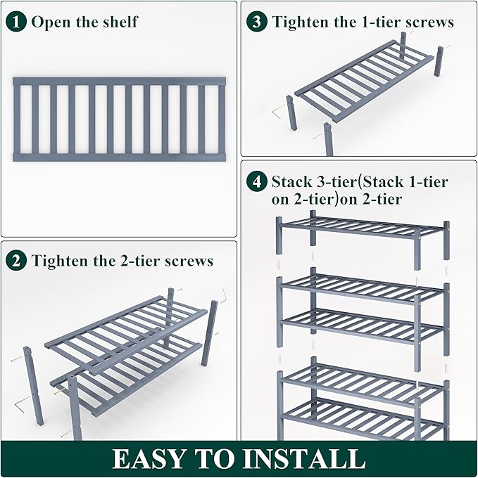 Smiry Shoe Rack, 5 Tier Thick Bamboo Shoe Organizer, Stackable Free Standing - Image 5